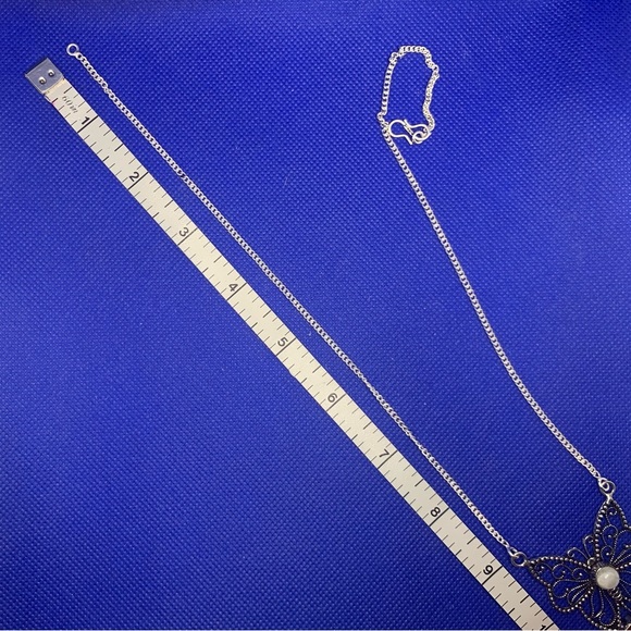 Natural Garnet & Moonstone Butterfly Necklace! .925 Sterling Silver Overlay, 18” - Picture 8 of 9